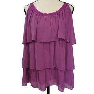 Banana Republic Silk Chiffon Sleeveless Flutter Tiered Halter Blouse - Sz L